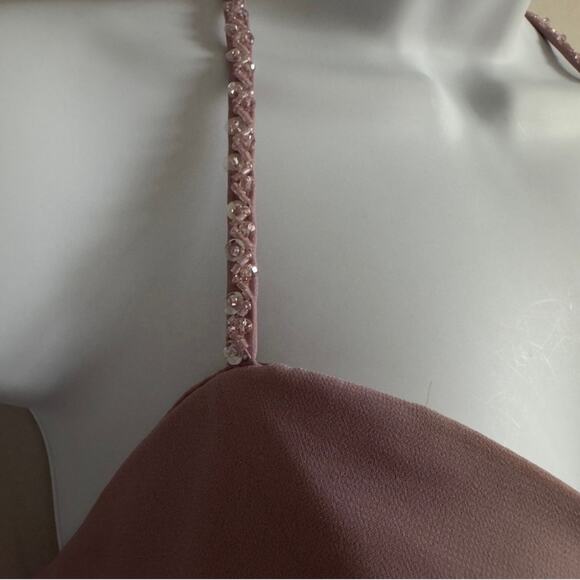 MORILEE Madeline Gardner Long Blush Pink Beaded Halter Dress Size 4 - Picture 7 of 8
